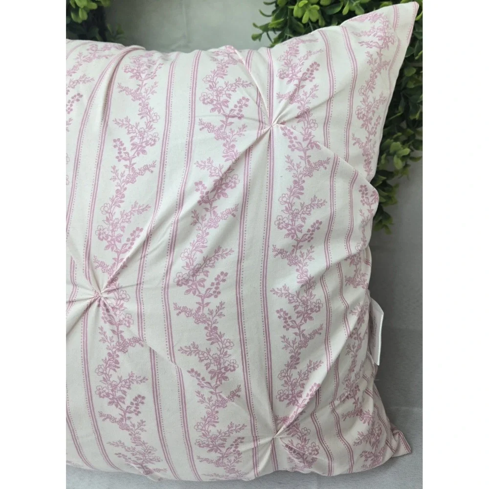 The Farmhouse Rachel Ashwell Pink Stripe Floral Pintuck Throw Pillow Shabby Chic